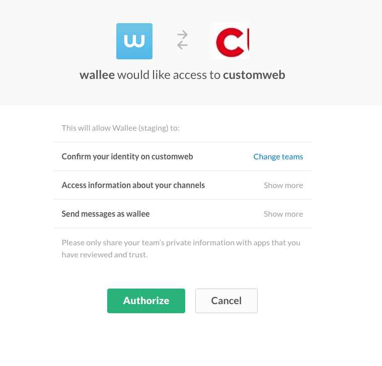 Erlauben Sie wallee den Zugriff auf Slack